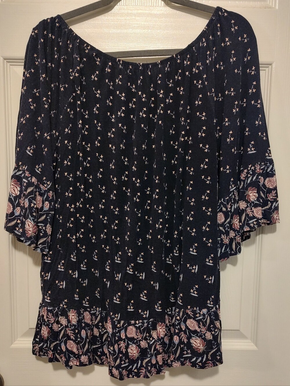 Style & Co. Navy Floral Off-Shoulder Tunic with Pink Accents - Picture 4 of 5